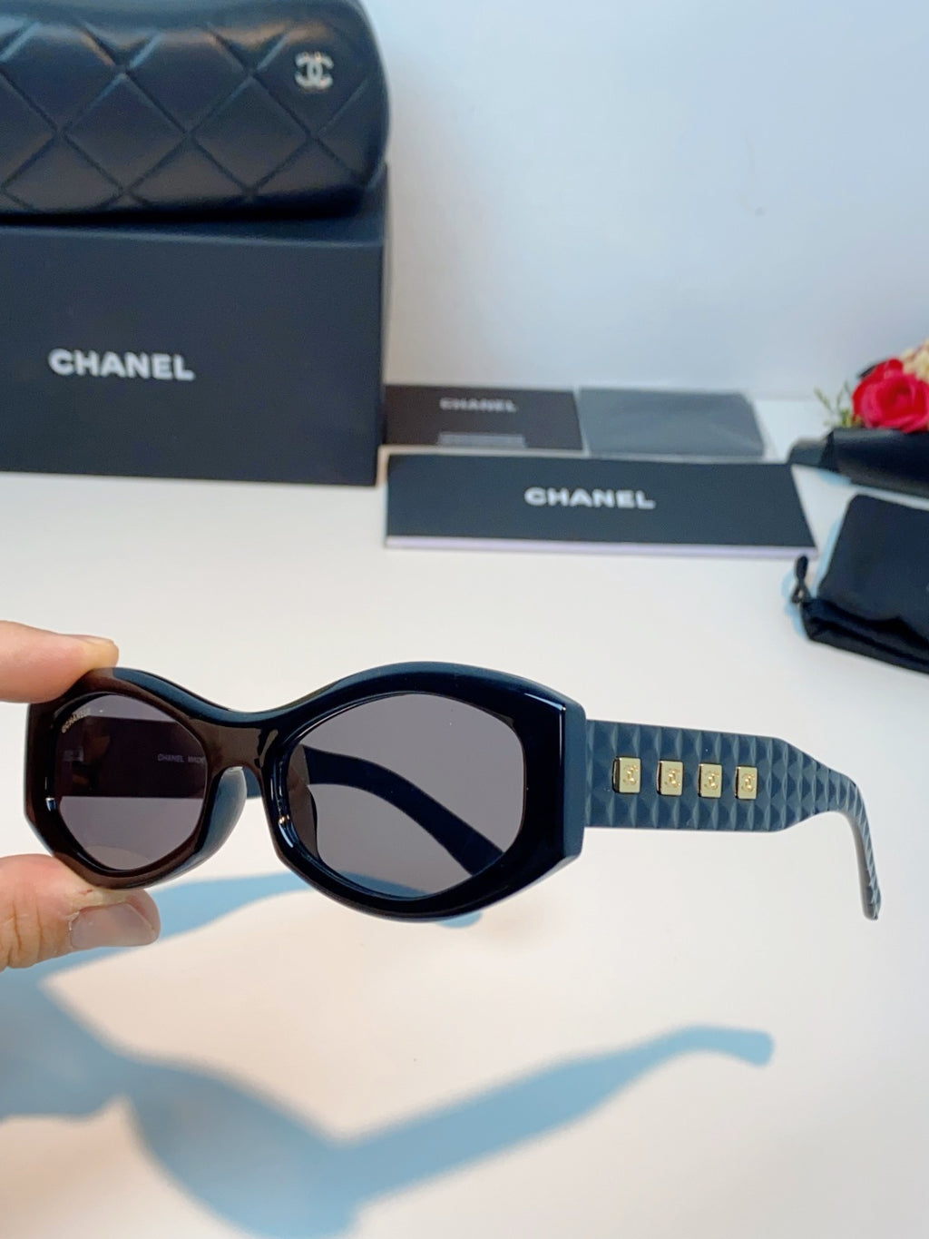 Chanel Oval Black Lens Sunglasses for Women - 132375 - detail image 6