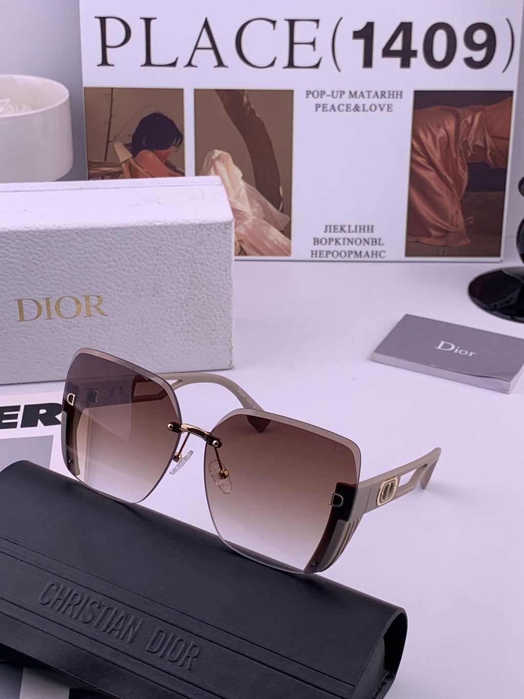 Dior CD6970 Square Gold Lens Sunglasses for Women - 132402 - detail image 6