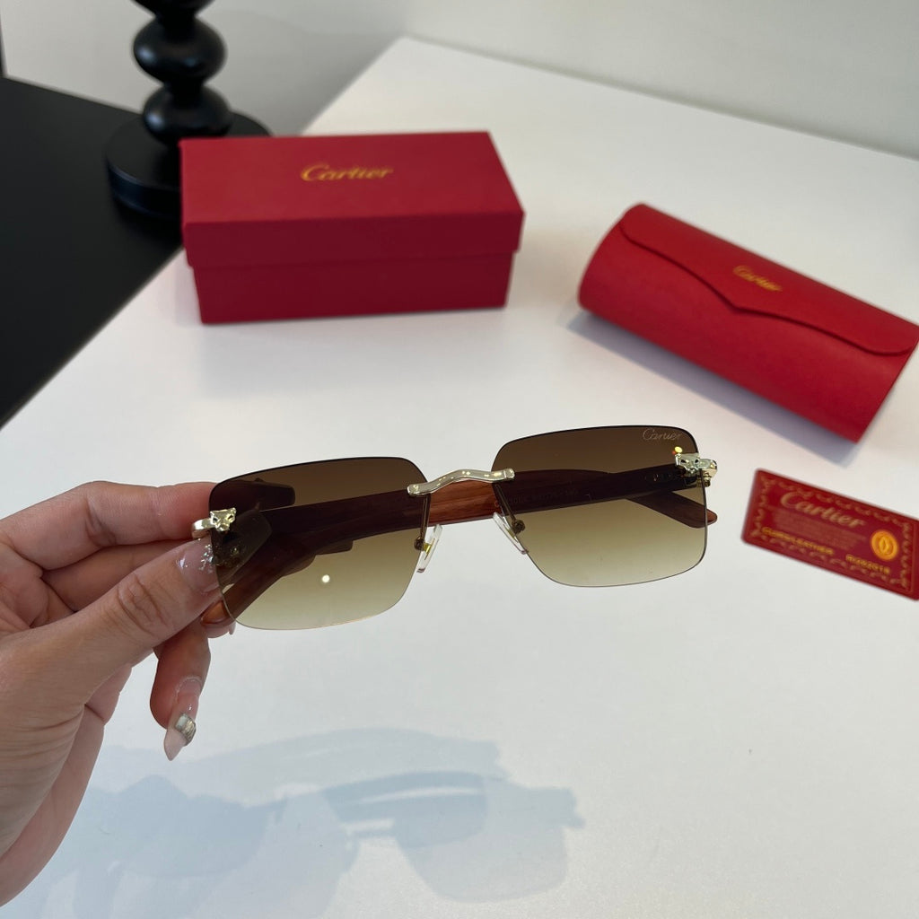 Cartier Lightweight Metal Rimless Brown Lens Sunglasses for Men & Wom - 372234 - detail image 5