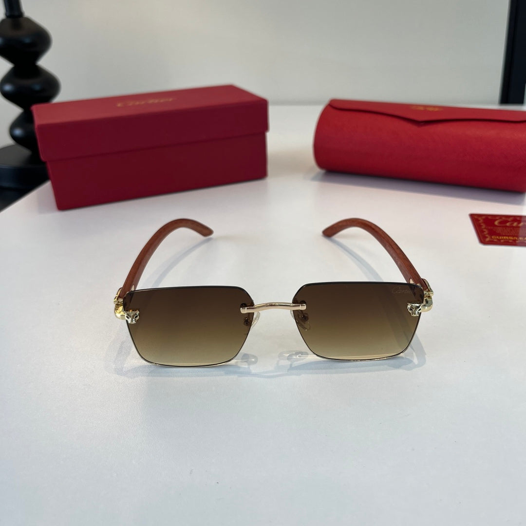 Cartier Lightweight Metal Rimless Brown Lens Sunglasses for Men & Wom - 415993 - detail image 2