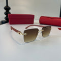 Cartier Lightweight Metal Rimless Brown Lens Sunglasses for Men & Wom - 372234
