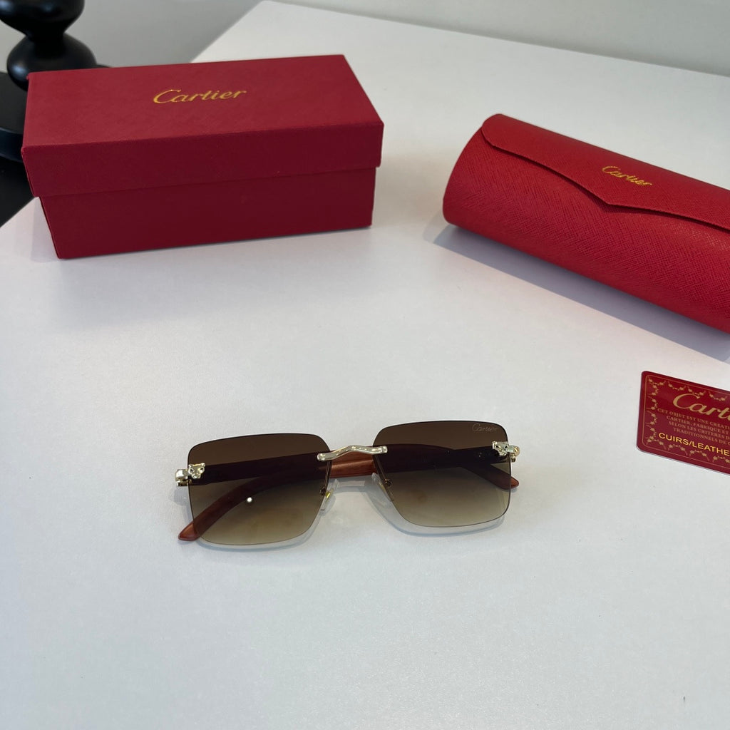 Cartier Lightweight Metal Rimless Brown Lens Sunglasses for Men & Wom - 372234 - detail image 4