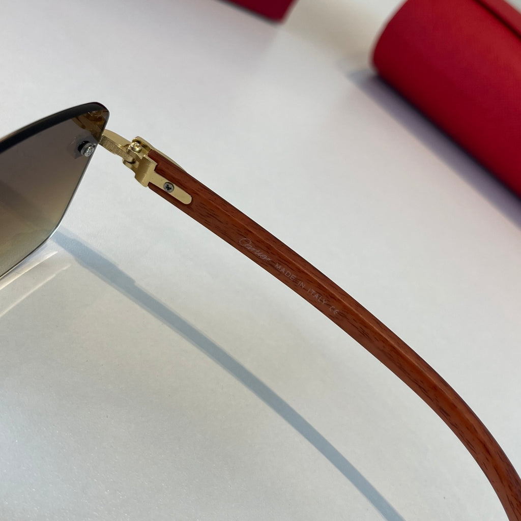 Cartier Lightweight Metal Rimless Brown Lens Sunglasses for Men & Women - detail image 10