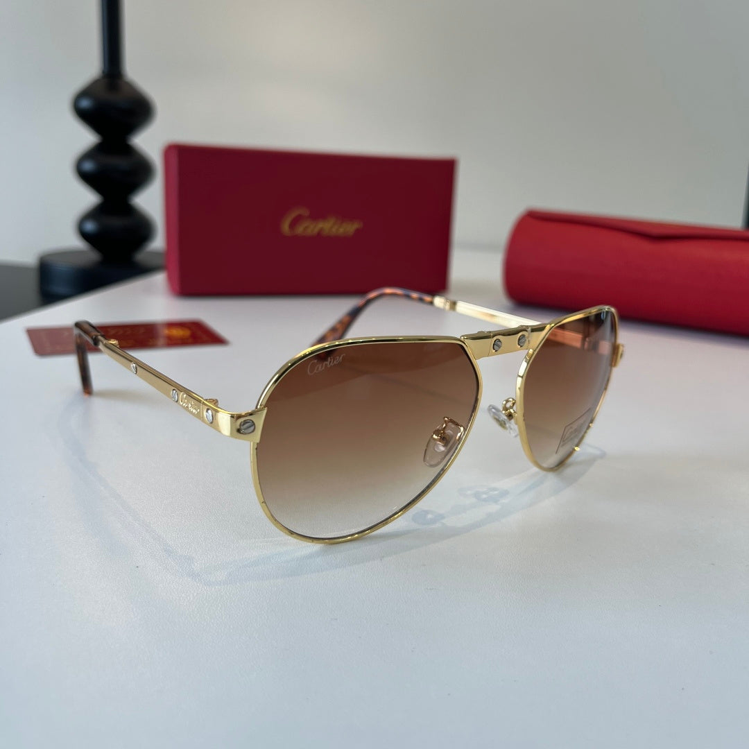 Cartier Folding Metal Rimless Brown Lens Sunglasses for Men & Women - 416001