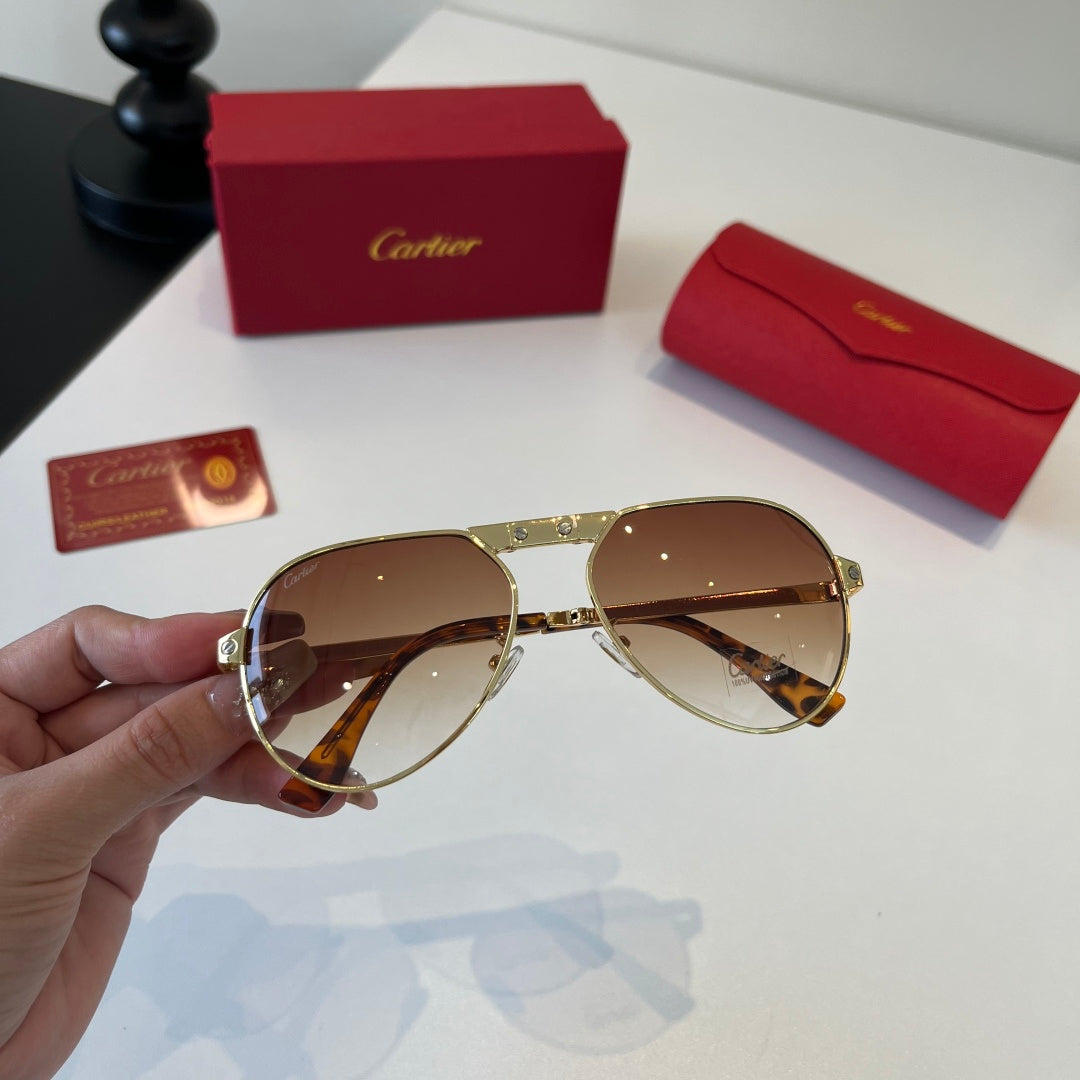 Cartier Folding Metal Rimless Brown Lens Sunglasses for Men & Women - detail image 6