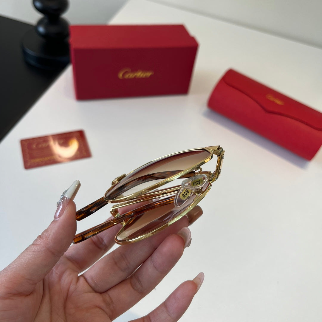 Cartier Folding Metal Rimless Brown Lens Sunglasses for Men & Women - detail image 8
