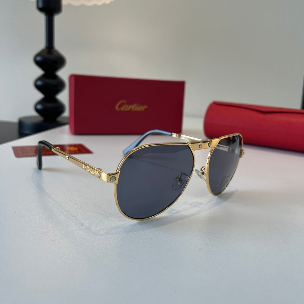 Cartier Folding Metal Rimless Silver Lens Sunglasses for Men & Women