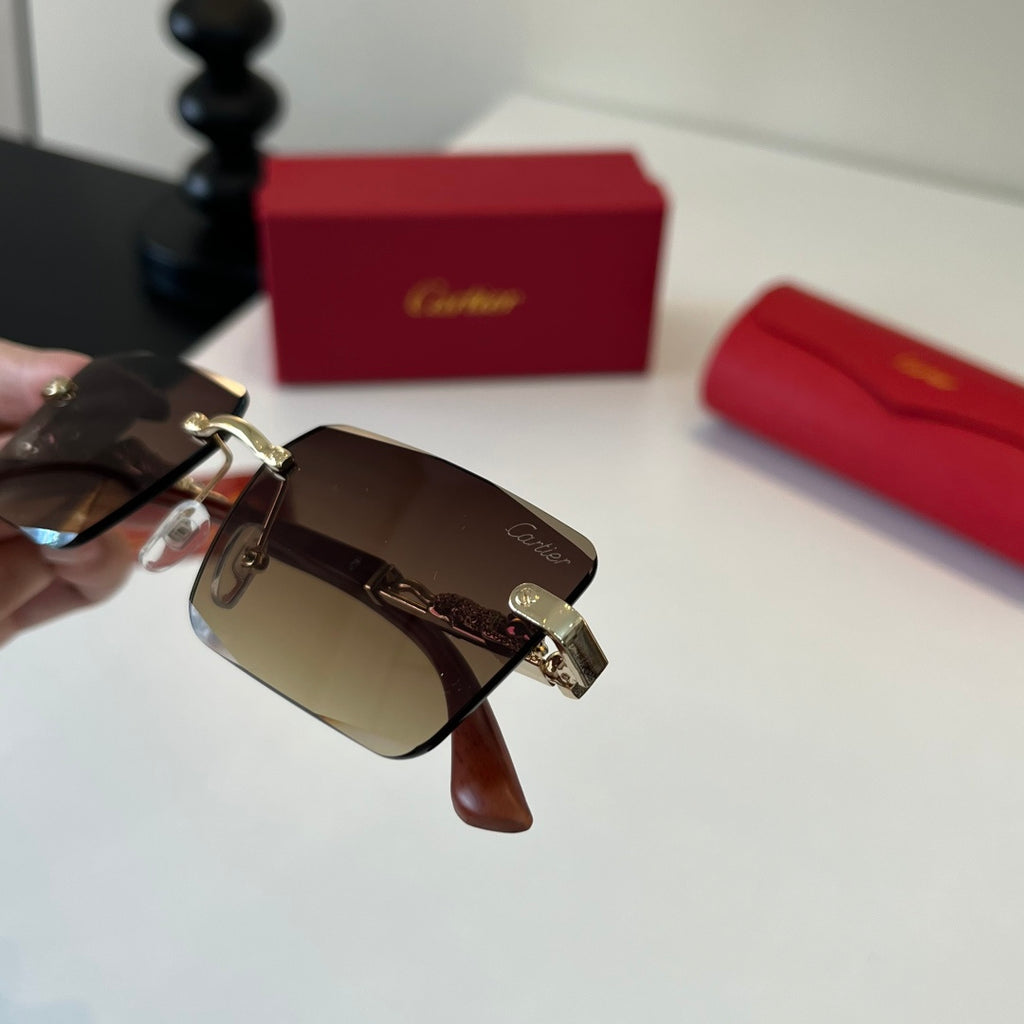 Cartier Lightweight Metal Rimless Brown Lens Sunglasses for Men & Wom - 372224 - detail image 5