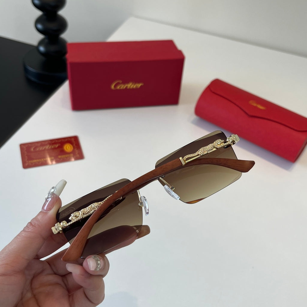 Cartier Lightweight Metal Rimless Brown Lens Sunglasses for Men & Wom - 132537 - detail image 7