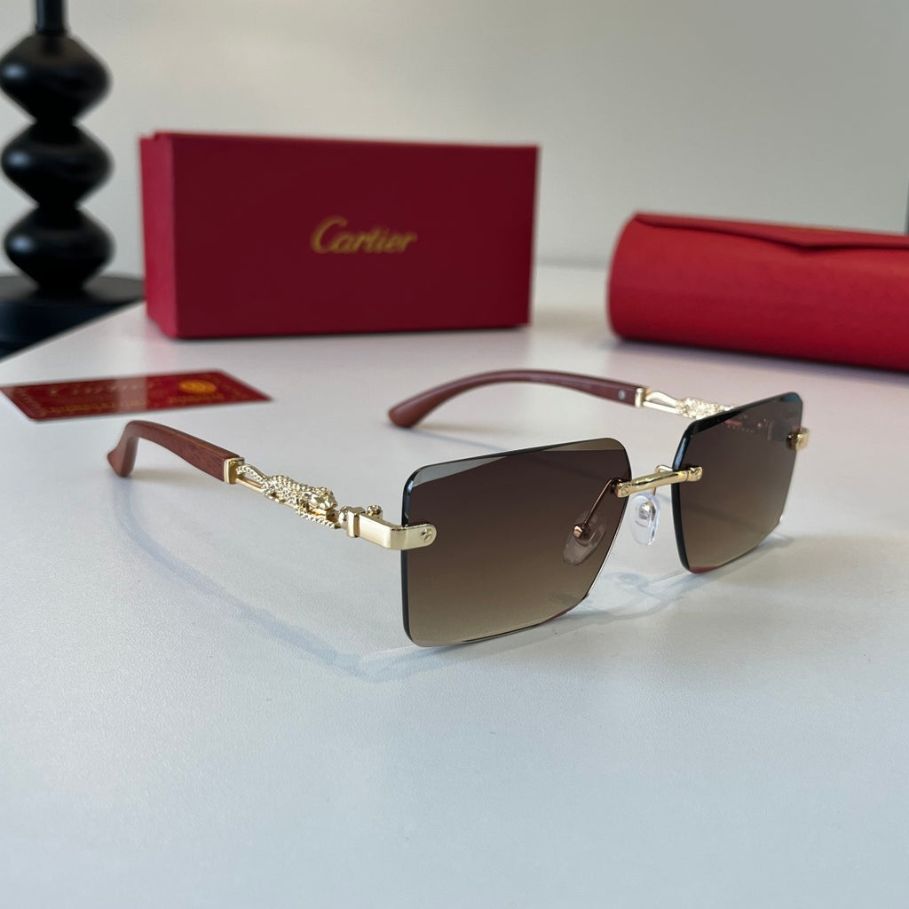 Cartier Lightweight Metal Rimless Brown Lens Sunglasses for Men & Wom - 132537