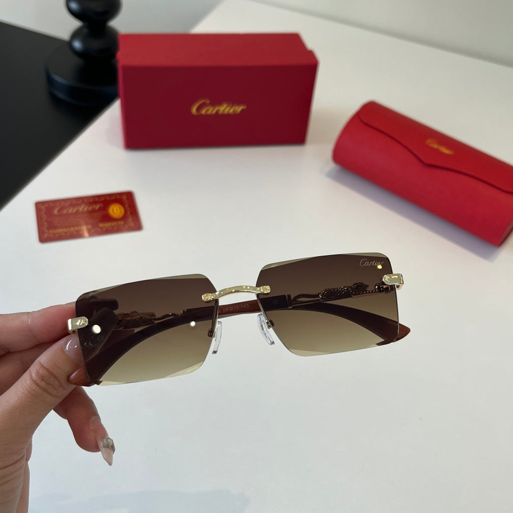 Cartier Lightweight Metal Rimless Brown Lens Sunglasses for Men & Wom - 372224 - detail image 4