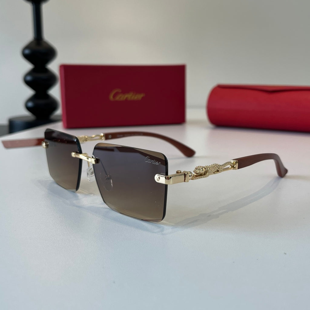 Cartier Lightweight Metal Rimless Brown Lens Sunglasses for Men & Wom - 132537 - detail image 3
