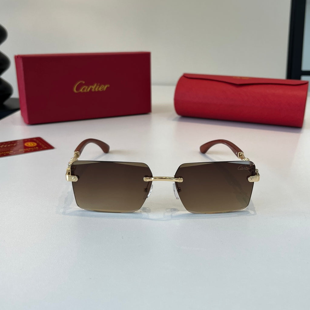 Cartier Lightweight Metal Rimless Brown Lens Sunglasses for Men & Wom - 372224 - detail image 2