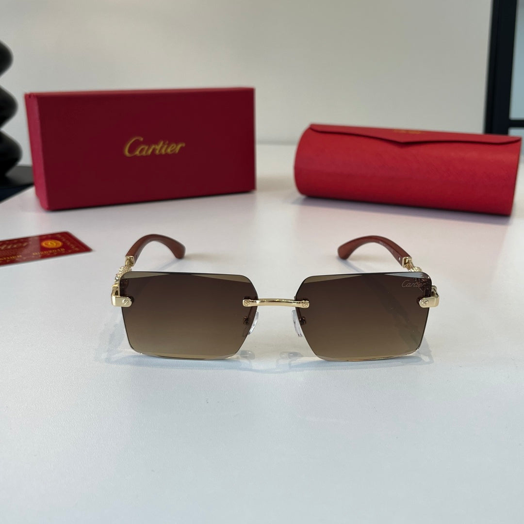 Cartier Lightweight Metal Rimless Brown Lens Sunglasses for Men & Wom - 132537 - detail image 2