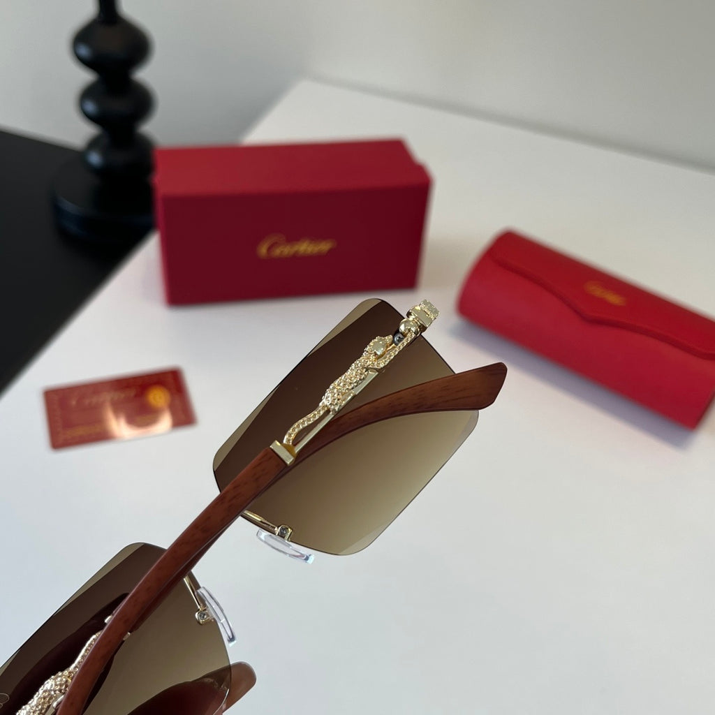Cartier Lightweight Metal Rimless Brown Lens Sunglasses for Men & Wom - 132537 - detail image 6