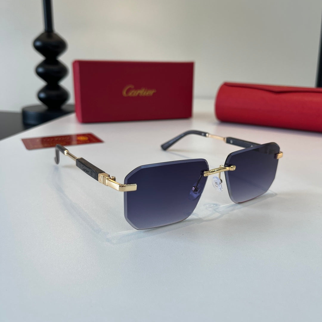 Cartier Lightweight Metal Rimless Blue Lens Sunglasses for Men & Wome - 372228
