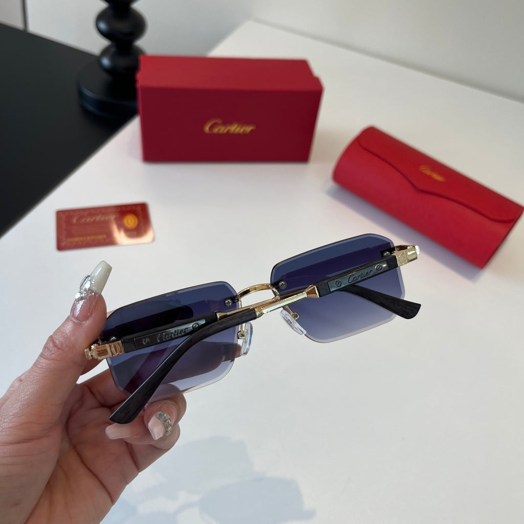 Cartier Lightweight Metal Rimless Blue Lens Sunglasses for Men & Wome - 132542 - detail image 5