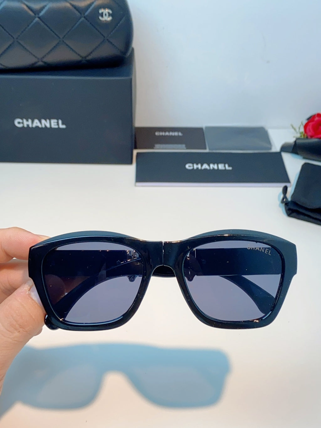 Chanel Folding Fashion Blue Lens Sunglasses for Men & Women - detail image 4