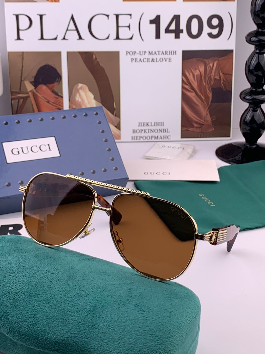 Gucci G08893 Aviator Black Lens Sunglasses for Men & Women - 132301