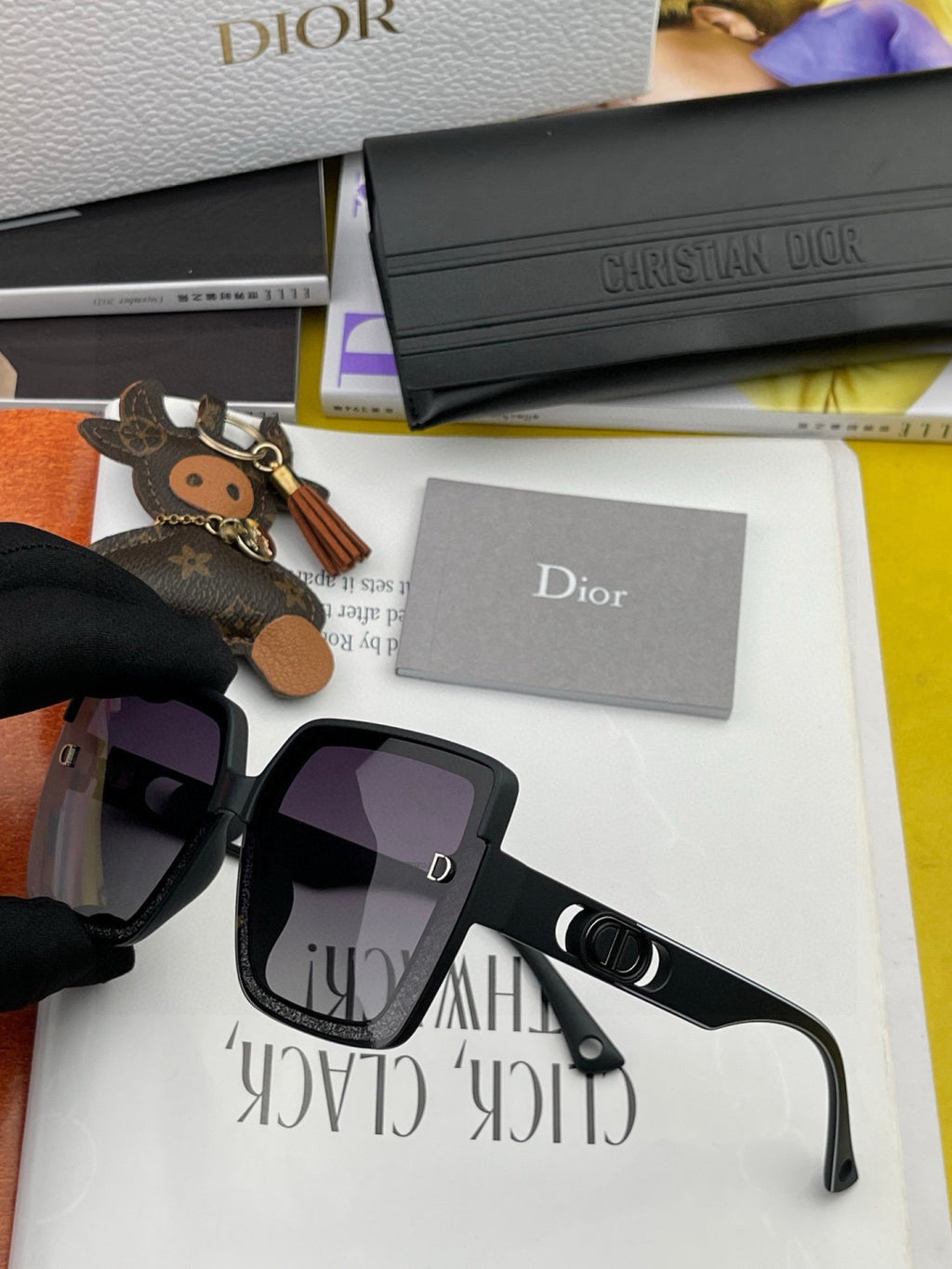 Dior CD7129 Polarized Square Gold Lens Sunglasses for Women