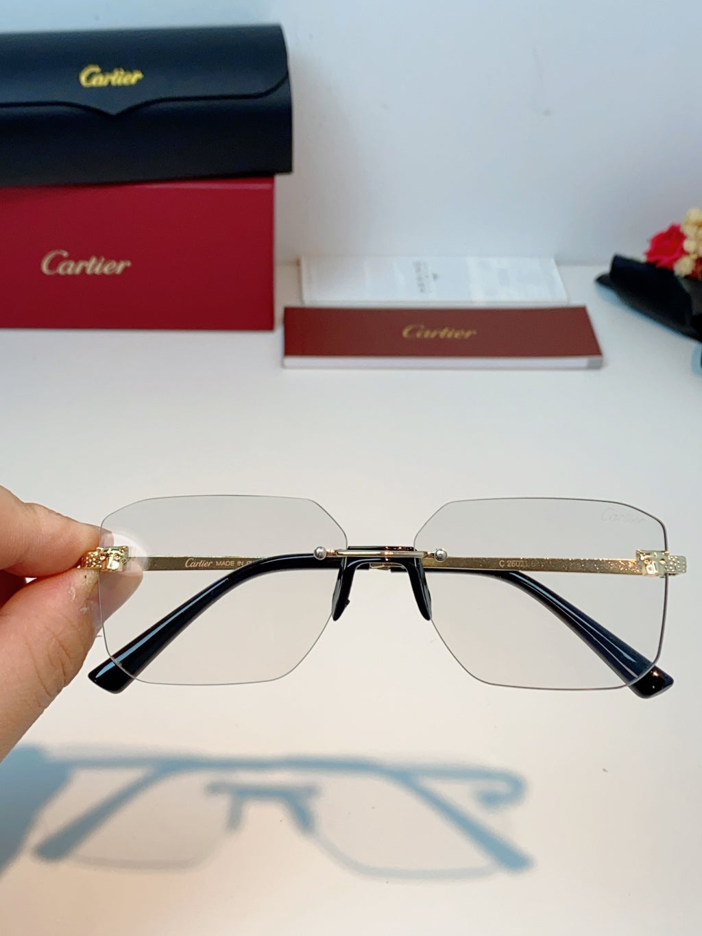 Cartier Lightweight Rimless Silver Lens Sunglasses for Men & Women - 158505 - detail image 4