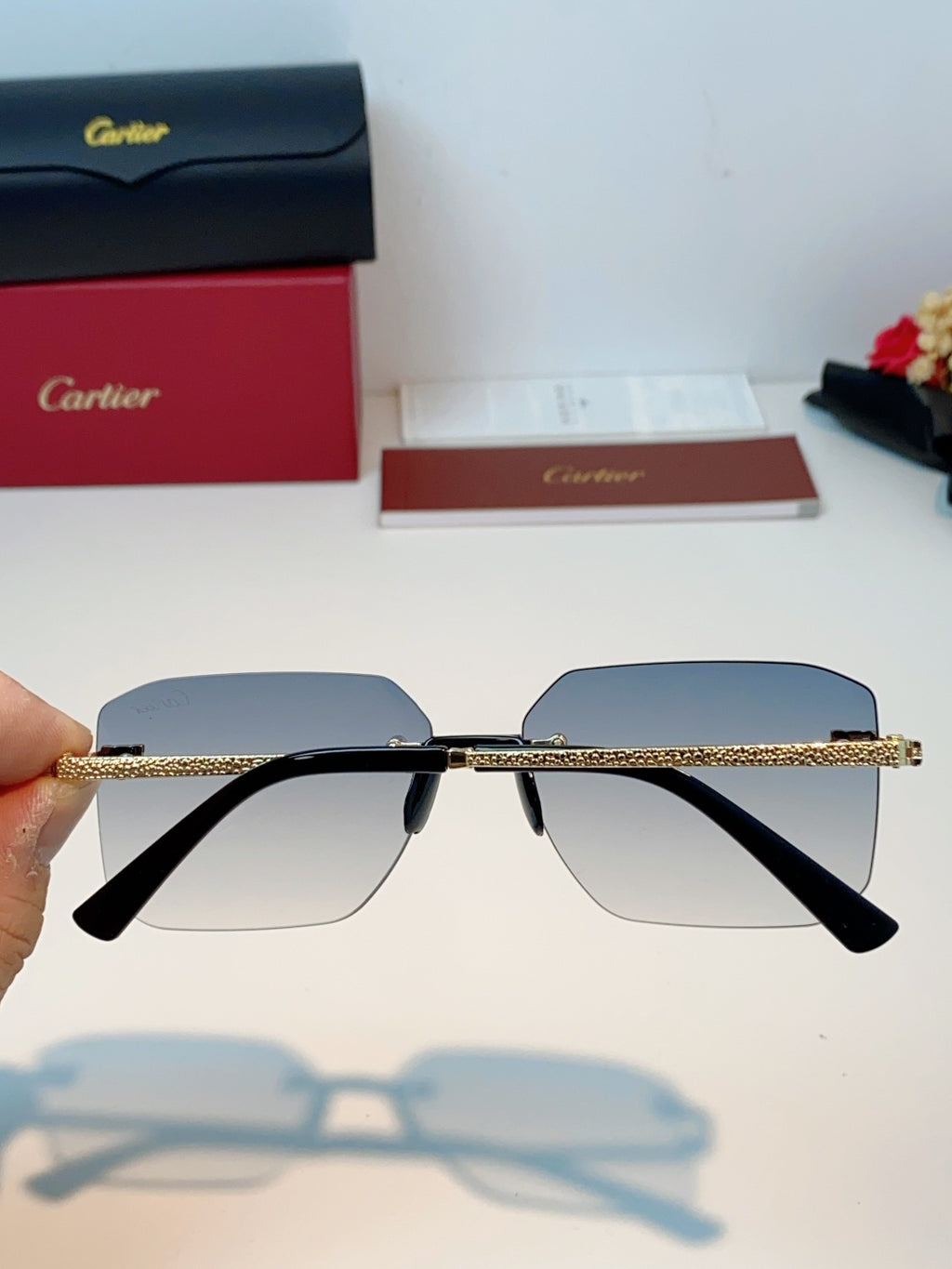 Cartier Lightweight Rimless Silver Lens Sunglasses for Men & Women - 158507 - detail image 5