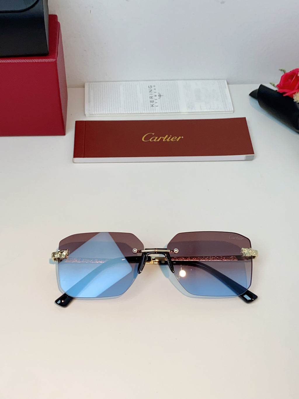 Cartier Lightweight Rimless Red Lens Sunglasses for Men & Women - 158510 - detail image 9