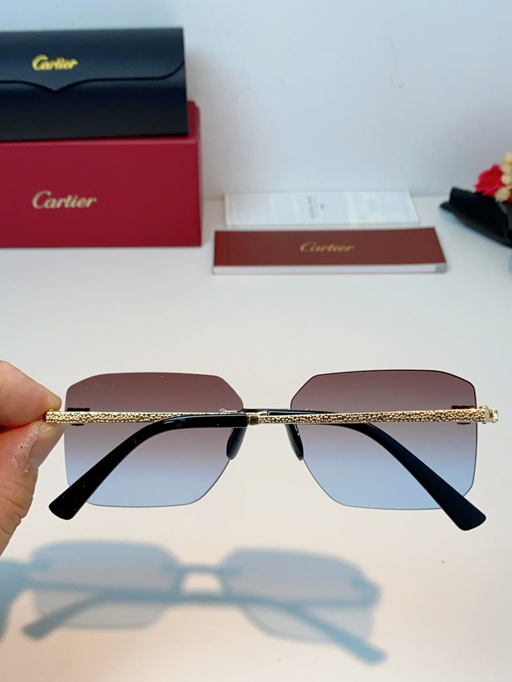 Cartier Lightweight Rimless Red Lens Sunglasses for Men & Women - 158510 - detail image 5