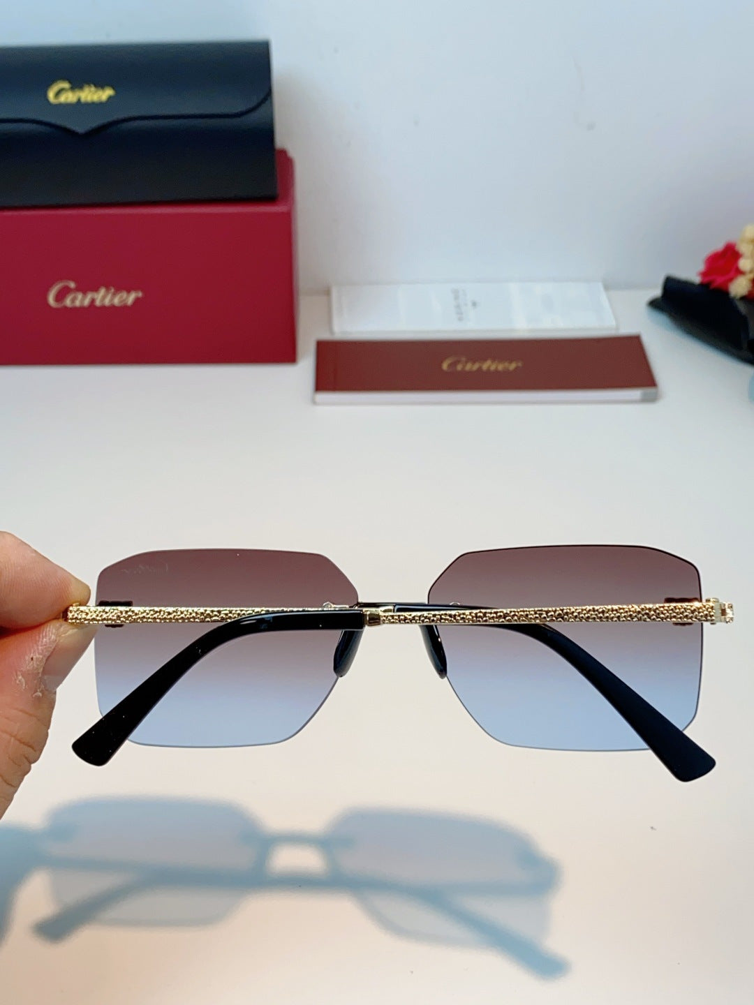 Cartier Lightweight Rimless Red Lens Sunglasses for Men & Women - 158510 - detail image 5