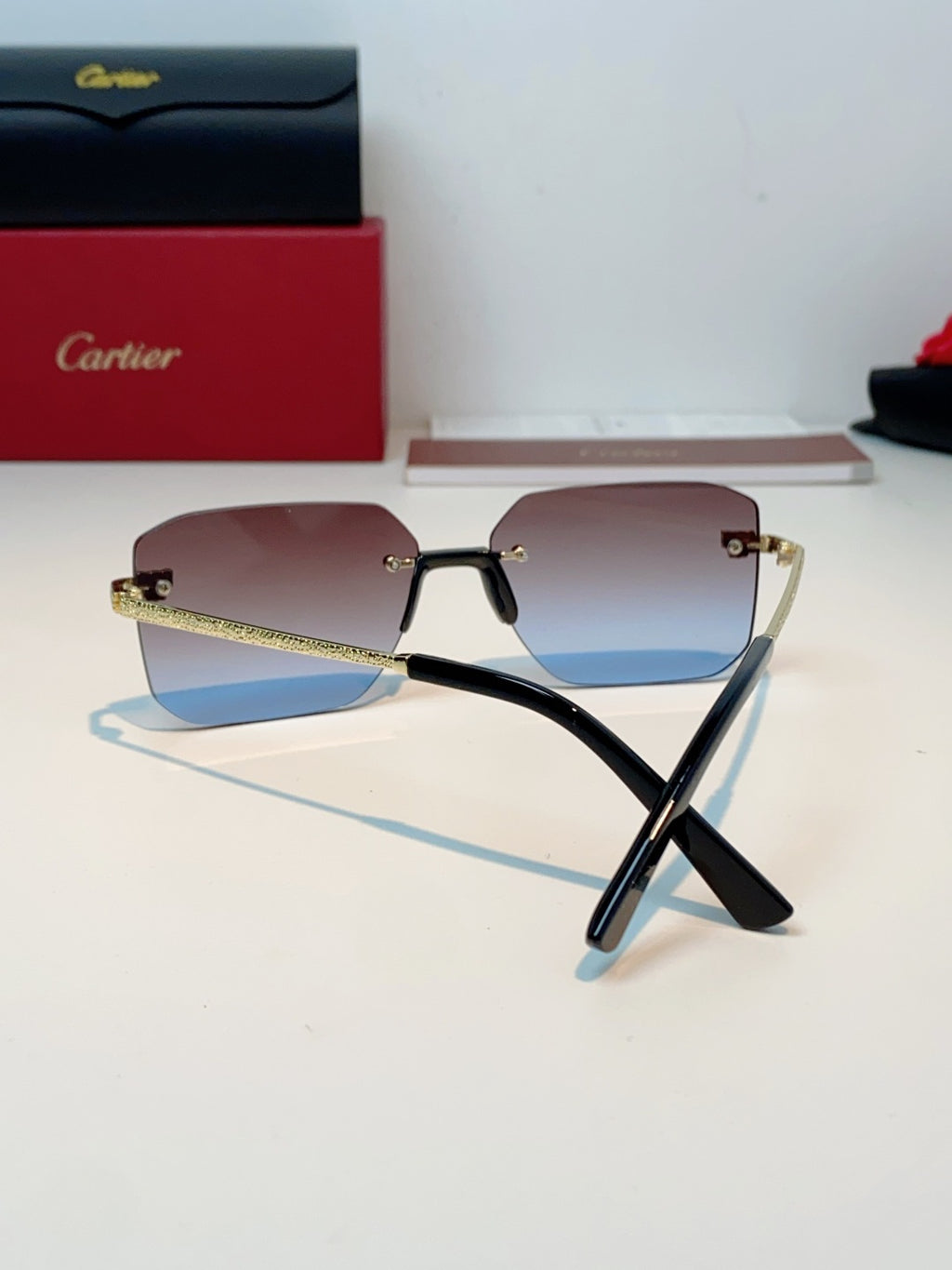 Cartier Lightweight Rimless Red Lens Sunglasses for Men & Women - 158510 - detail image 3