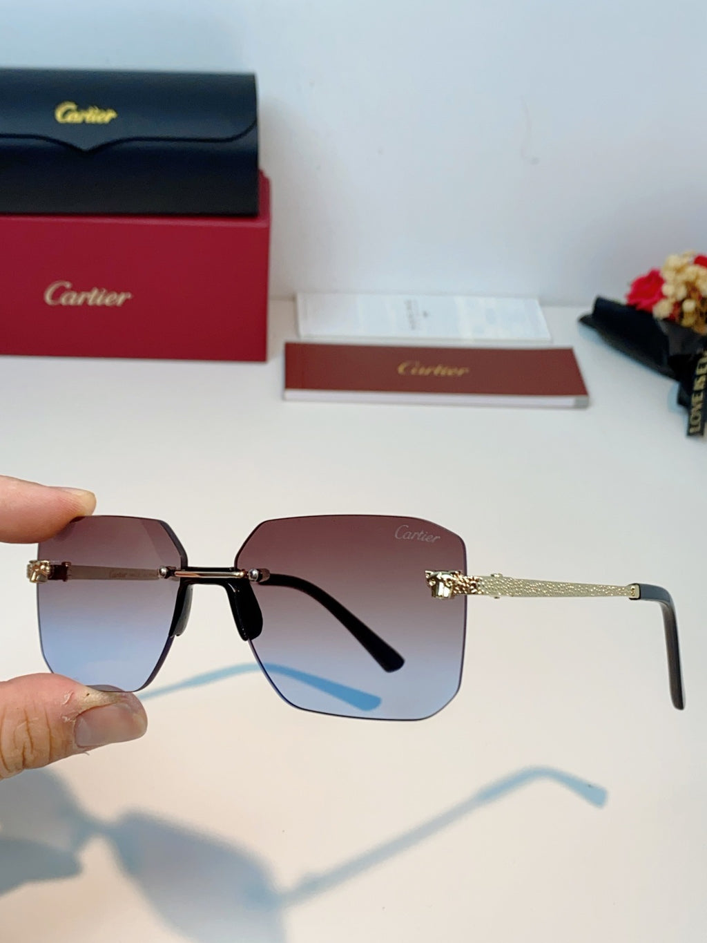 Cartier Lightweight Rimless Red Lens Sunglasses for Men & Women - 158510 - detail image 6