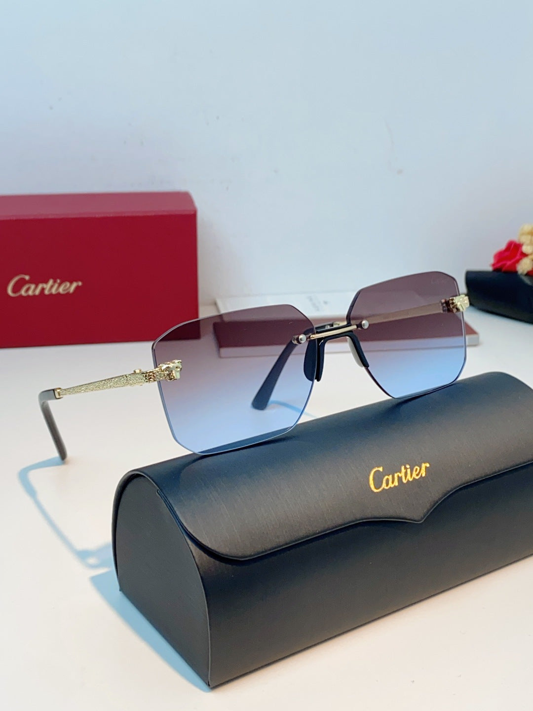 Cartier Lightweight Rimless Red Lens Sunglasses for Men & Women - 158510 - detail image 10