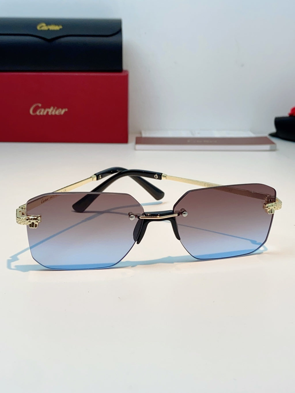 Cartier Lightweight Rimless Red Lens Sunglasses for Men & Women - 158510 - detail image 2