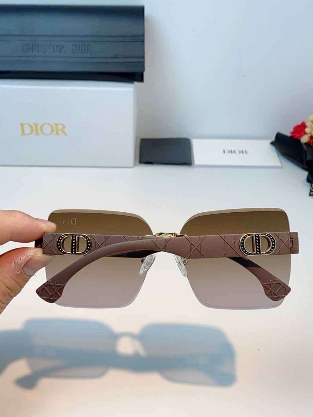 Dior Lightweight Rimless Brown Lens Sunglasses for Men & Women - detail image 5
