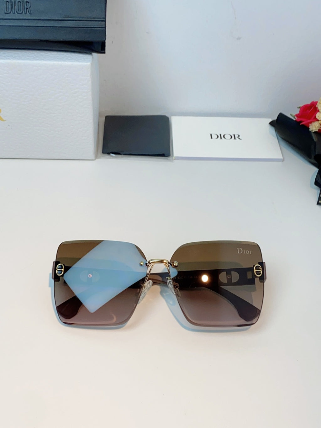 Dior Lightweight Rimless Brown Lens Sunglasses for Men & Women - detail image 9