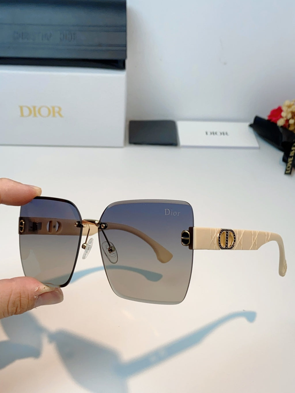 Dior Lightweight Rimless Gray Lens Sunglasses for Men & Women - detail image 6