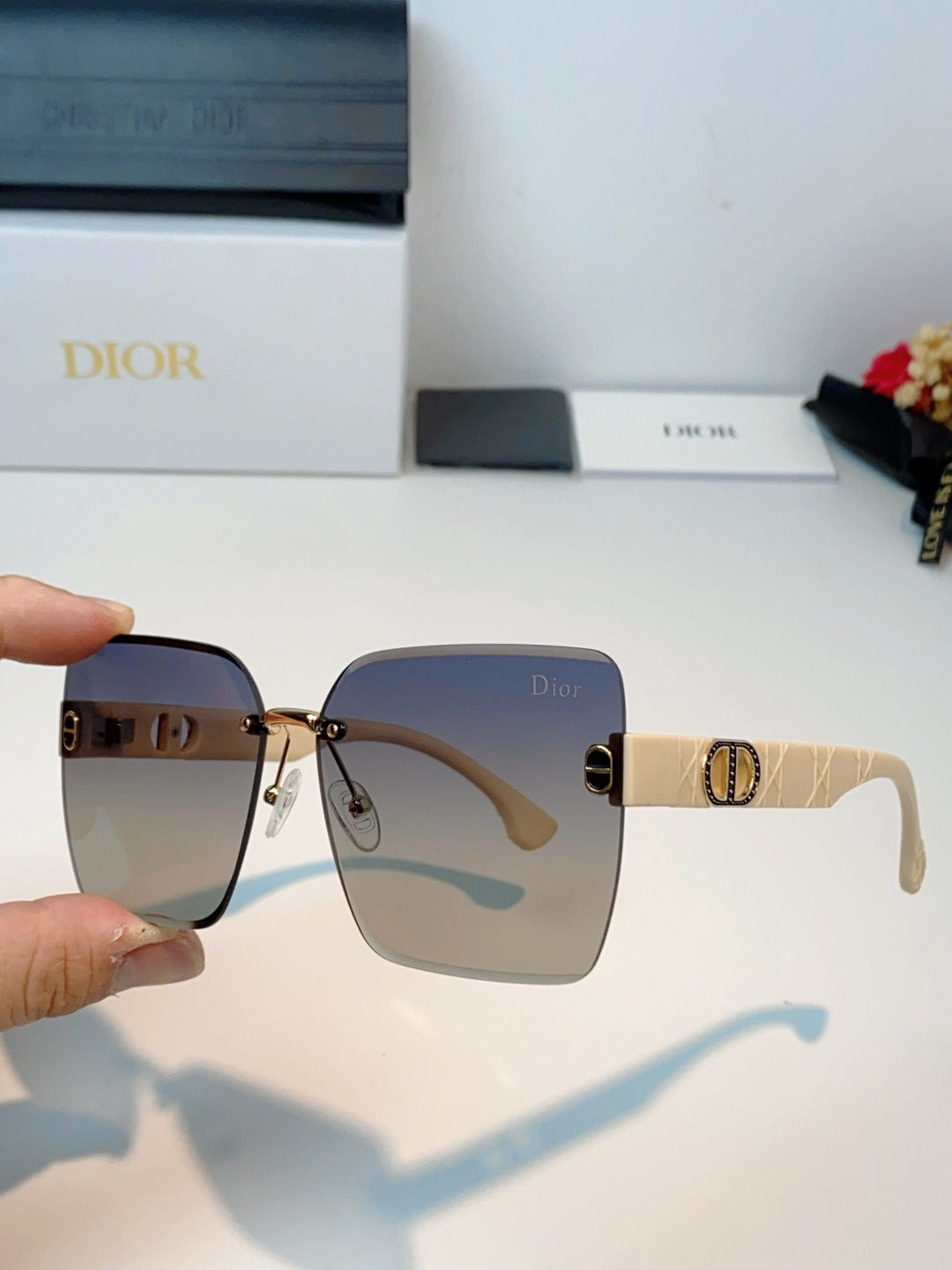 Dior Lightweight Rimless Gray Lens Sunglasses for Men & Women - detail image 6