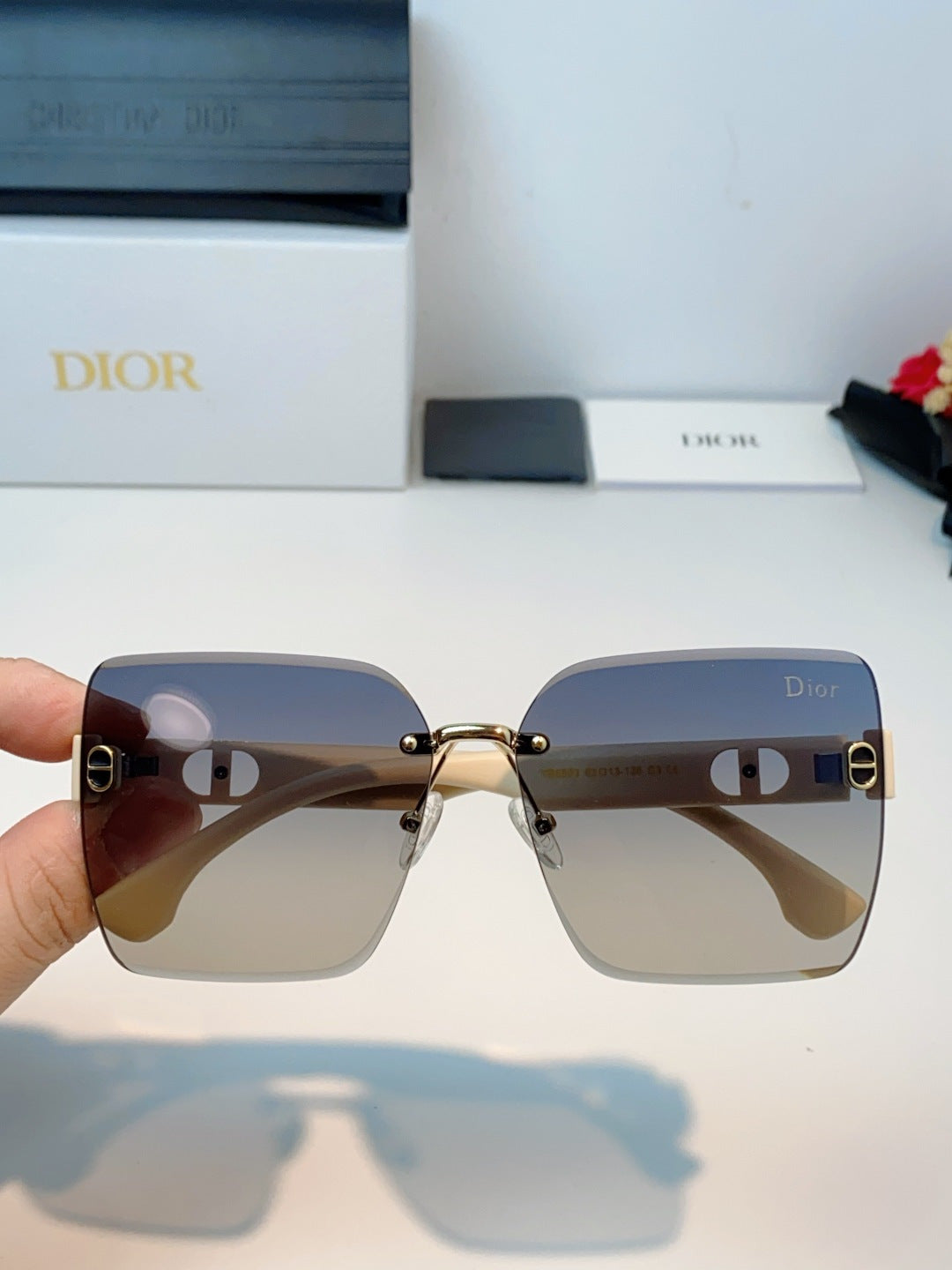 Dior Lightweight Rimless Gray Lens Sunglasses for Men & Women - detail image 4
