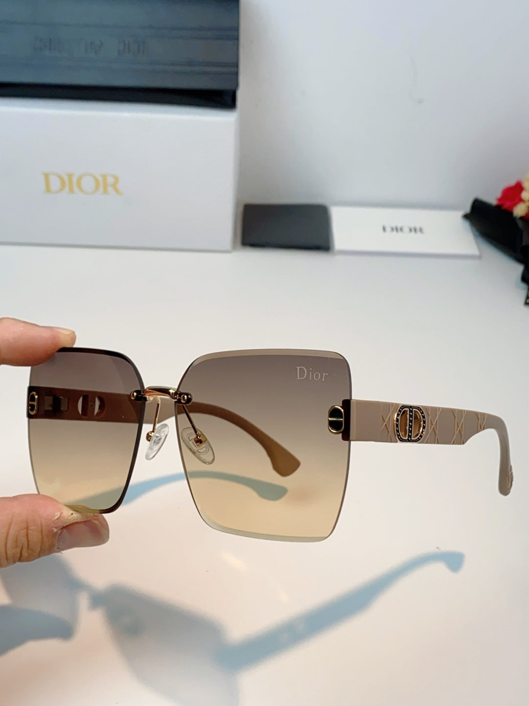 Dior Lightweight Rimless Gold Lens Sunglasses for Men & Women - detail image 6