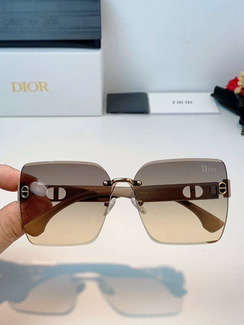 Dior Lightweight Rimless Gold Lens Sunglasses for Men & Women - detail image 4