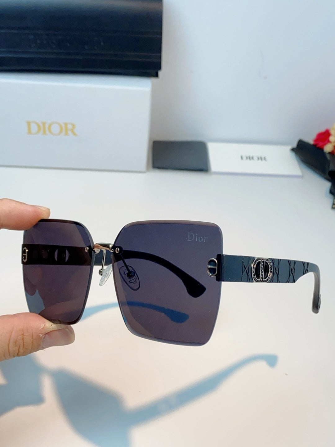 Dior Lightweight Rimless Black Lens Sunglasses for Men & Women - detail image 6