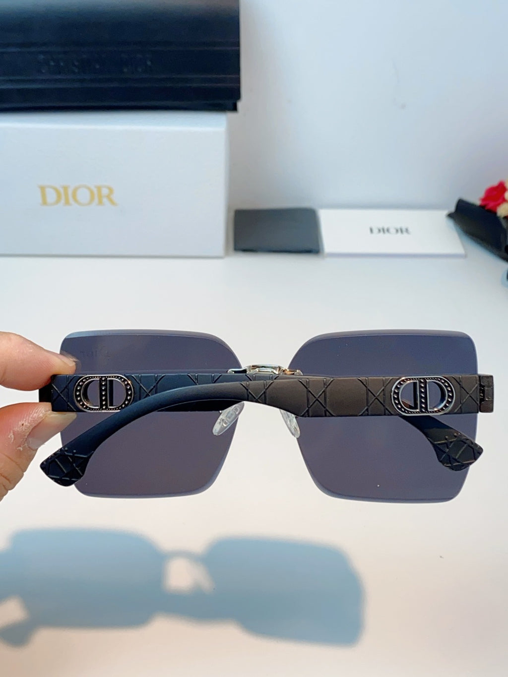 Dior Lightweight Rimless Black Lens Sunglasses for Men & Women - detail image 5