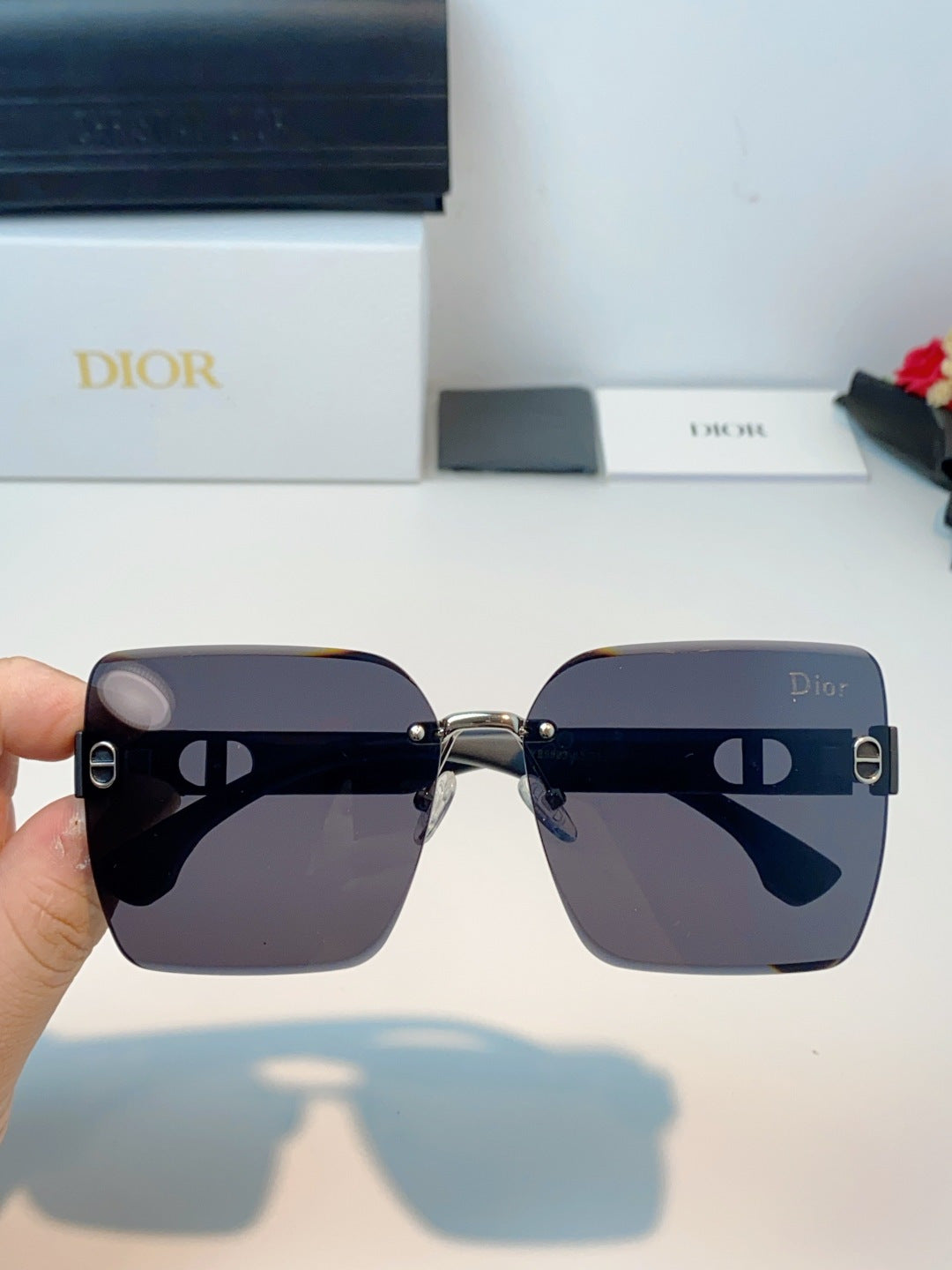 Dior Lightweight Rimless Black Lens Sunglasses for Men & Women - detail image 4