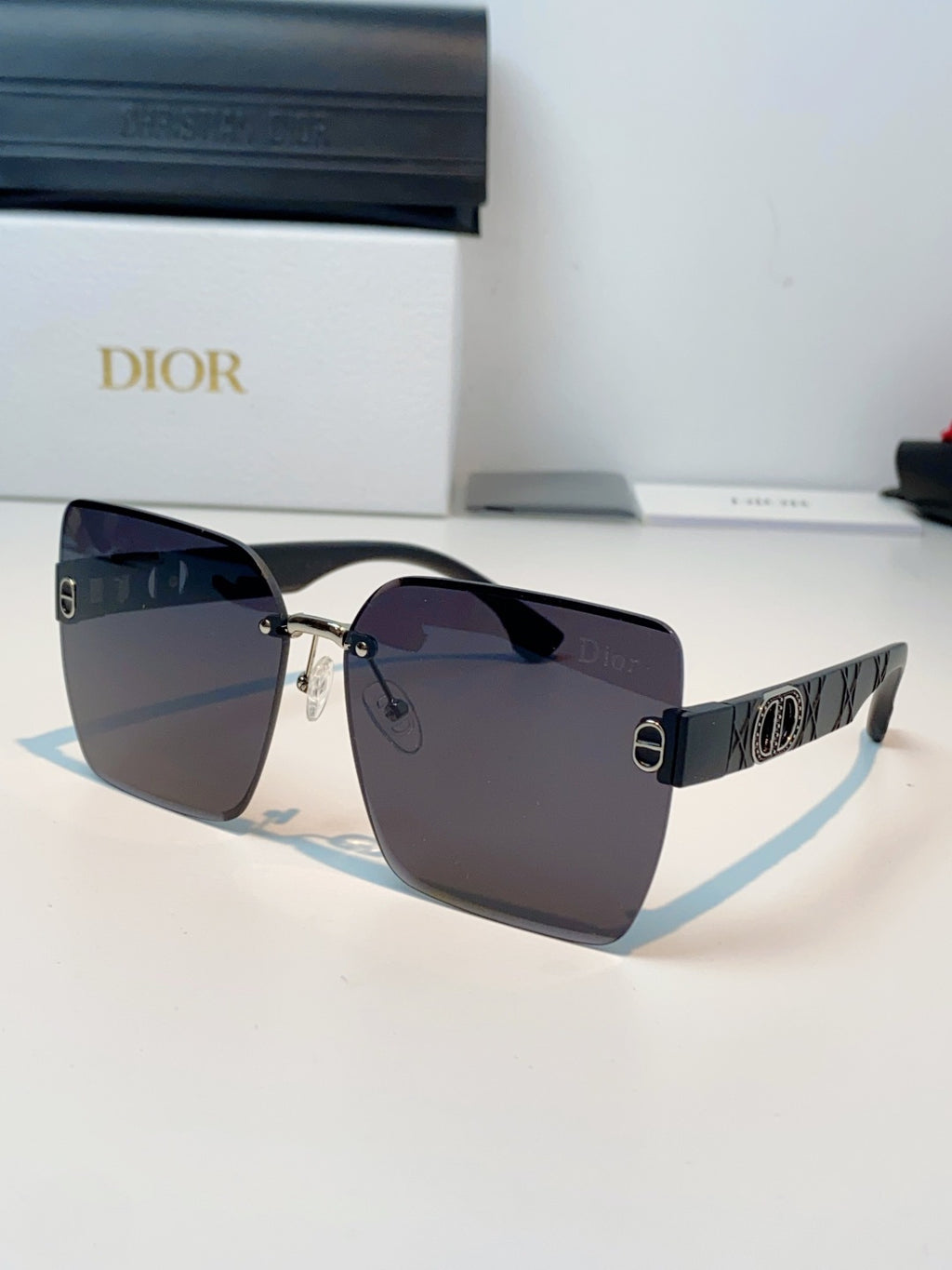 Dior Lightweight Rimless Black Lens Sunglasses for Men & Women