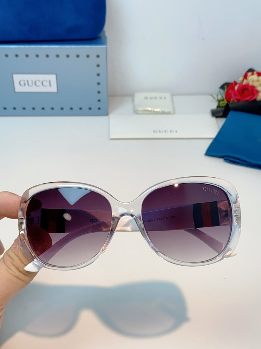 Gucci Oval Purple Lens Sunglasses for Men & Women - detail image 4
