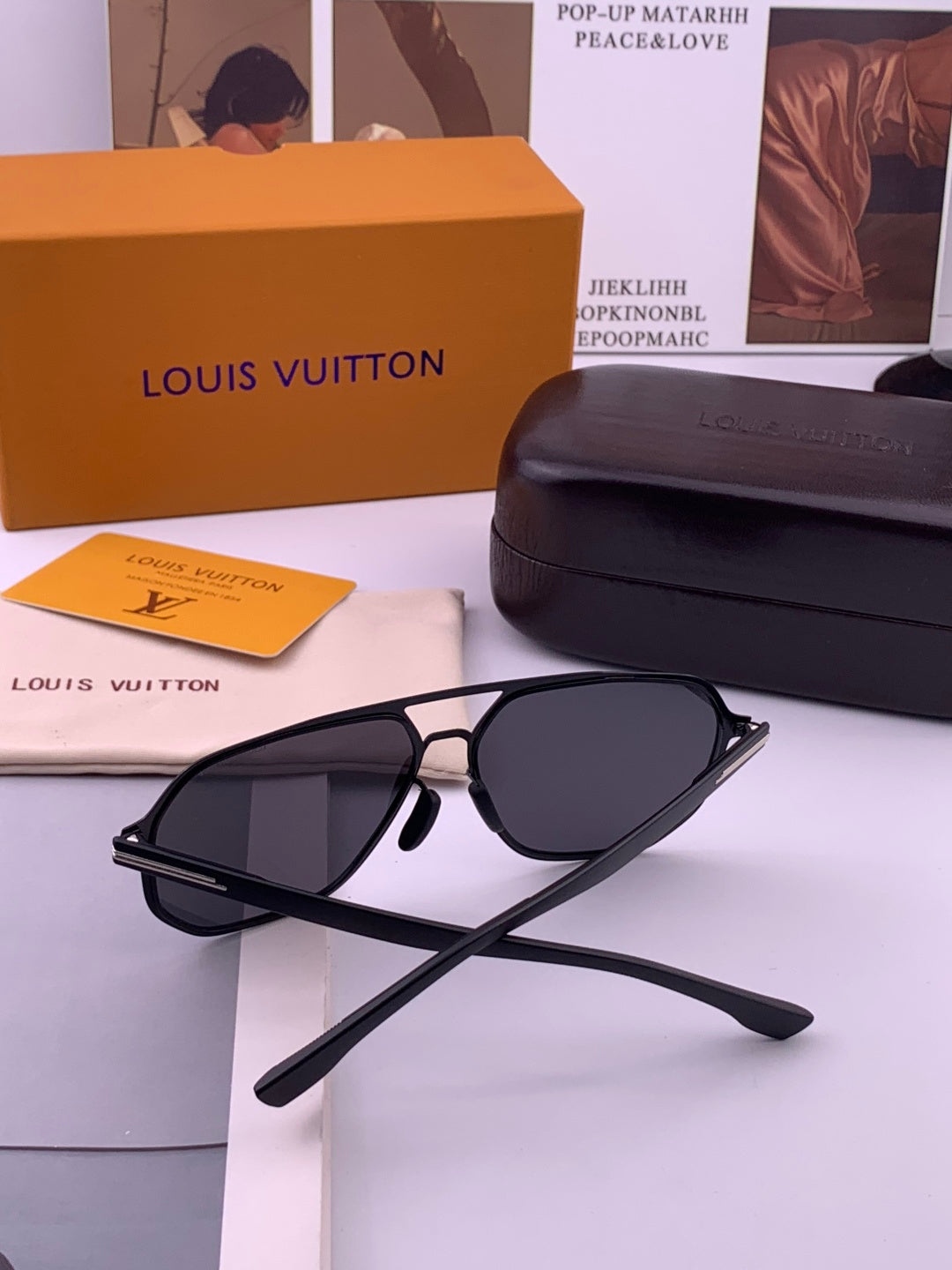 Louis Vuitton L9980 Polarized Aviator Black Lens Sunglasses for Men - detail image 7