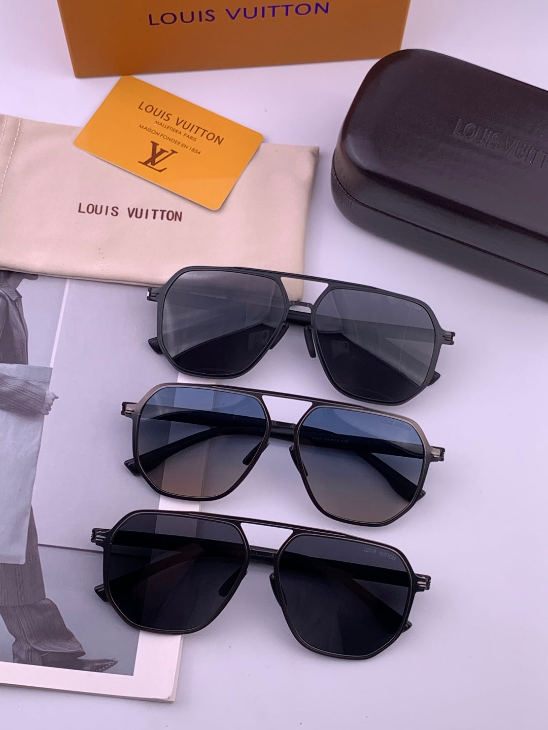 Louis Vuitton L9980 Polarized Aviator Black Lens Sunglasses for Men - detail image 8