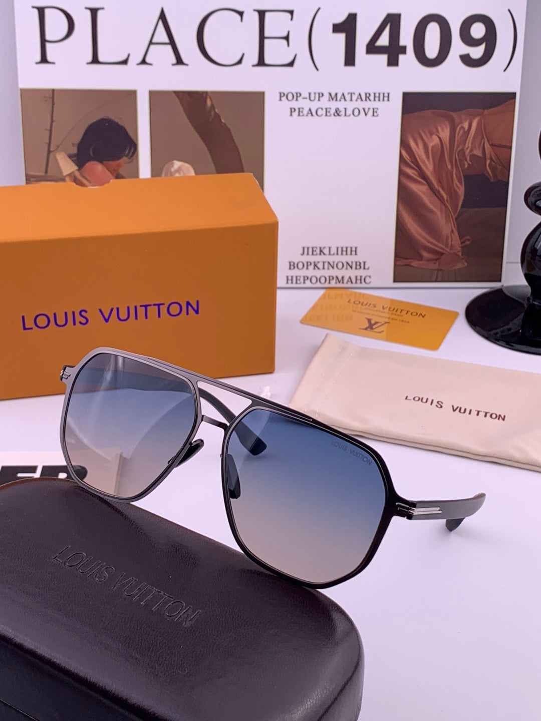 Louis Vuitton L9980 Polarized Aviator Black Lens Sunglasses for Men - detail image 5
