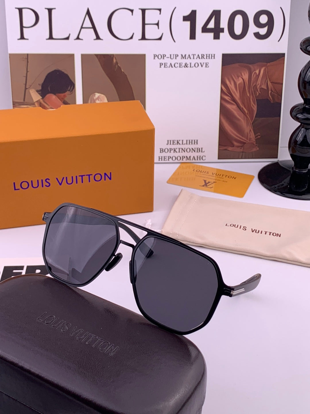 Louis Vuitton L9980 Polarized Aviator Black Lens Sunglasses for Men - detail image 6