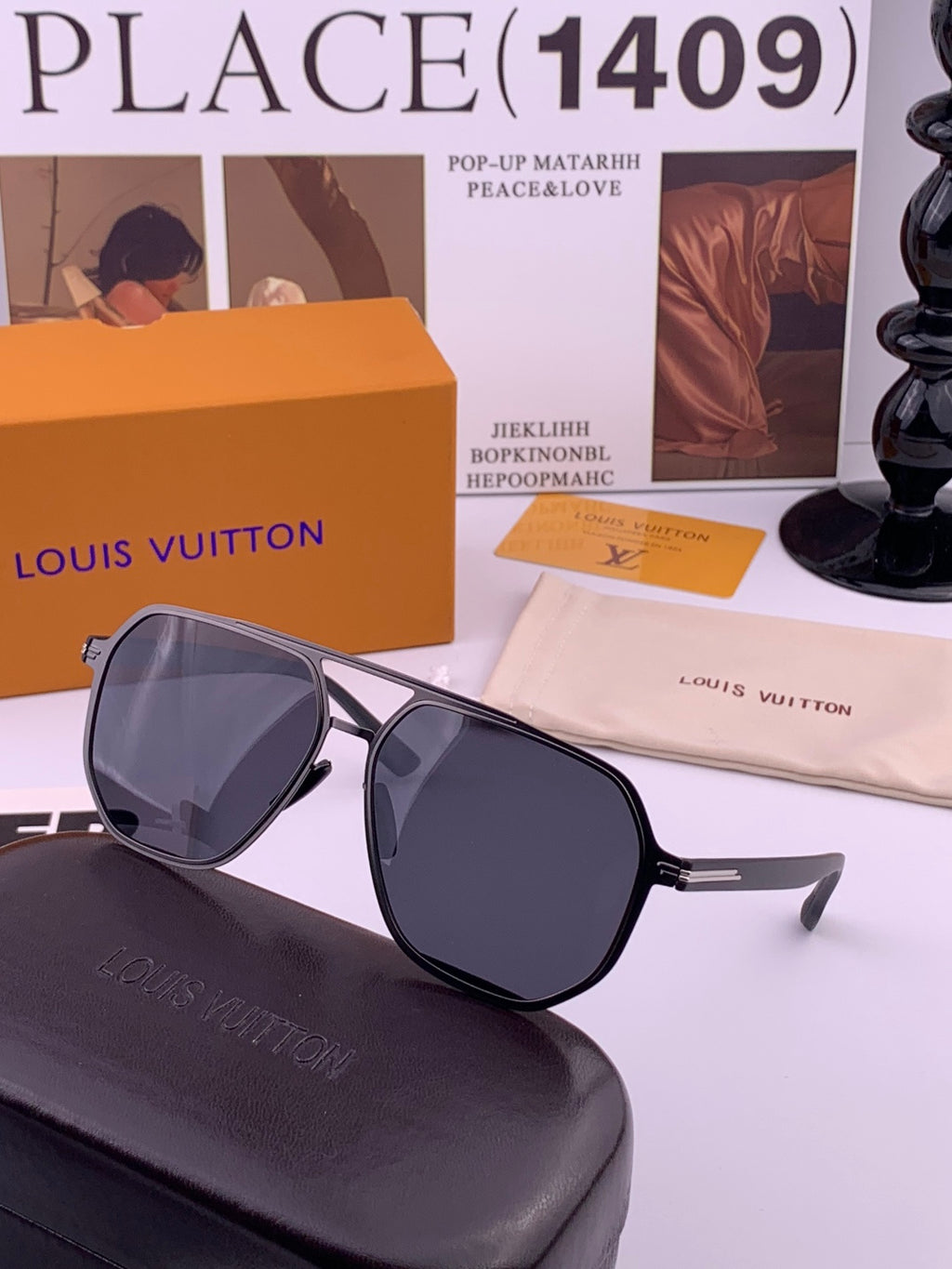 Louis Vuitton L9980 Polarized Aviator Black Lens Sunglasses for Men - detail image 4